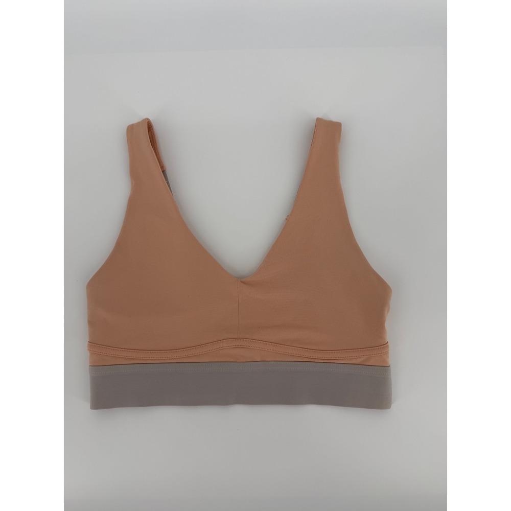 Fabletics Pink Grey V-Neck Adjustable Racerback Sports Bra with Back Pockets - Picture 2 of 8